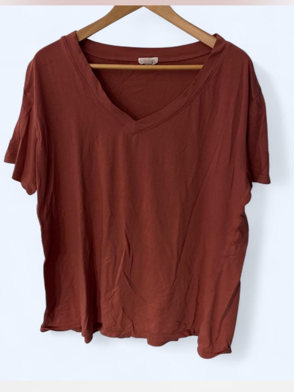 3/$10 Women's V-Neck Relaxed Top - brownish red